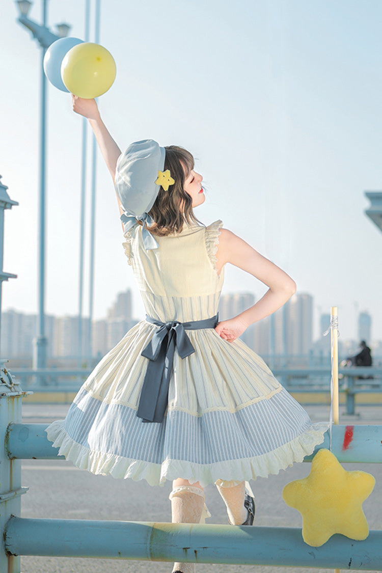Blue Ivory Star Printed Sleeveless Sweet Lolita Dress - Navy Style