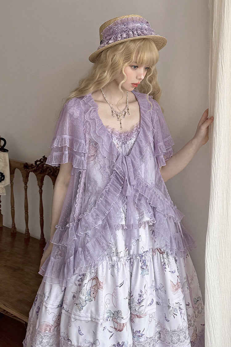 Violet Pea Squirrel Sleeveless Pastoral Print Ruffled Embroidered Lace JSK
