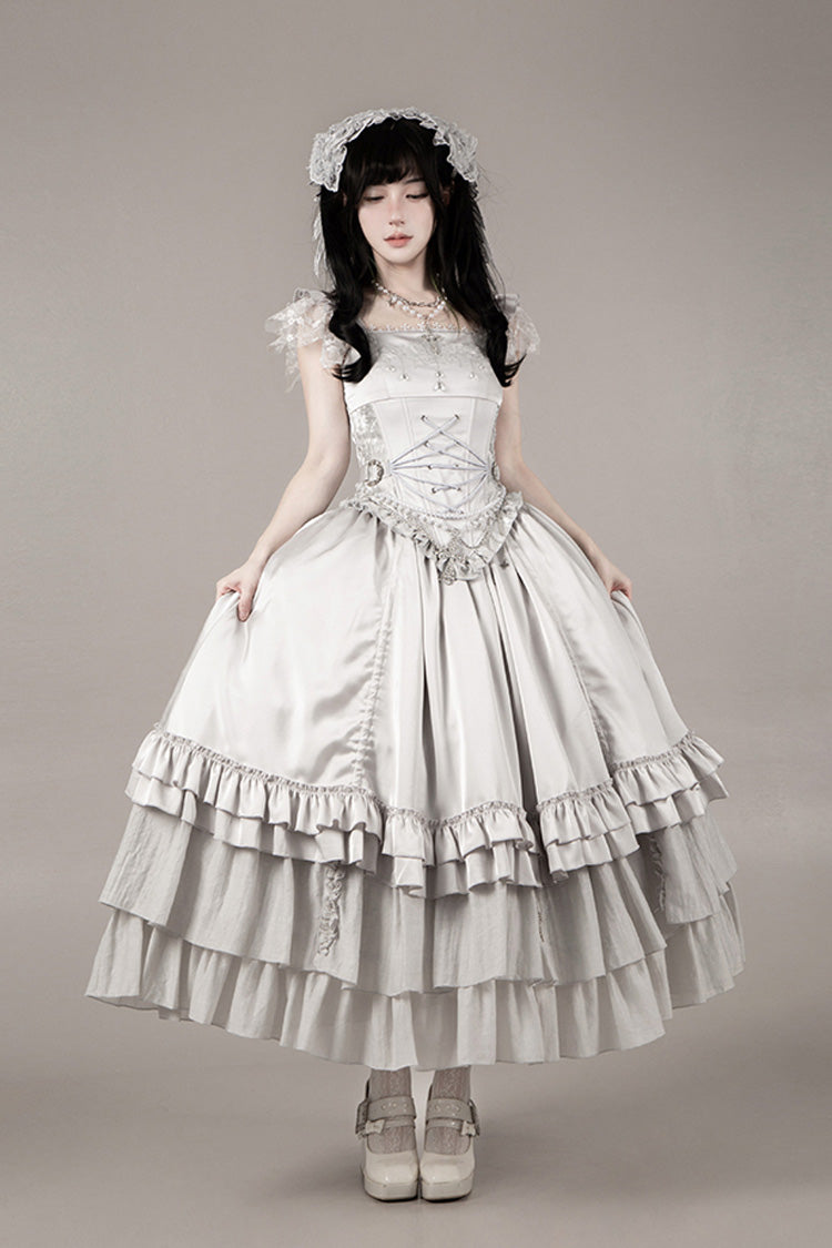 Bionic Doll Square Collar Gothic Lolita Corset Set with Multi-Layer Ruffles, Long Skirt