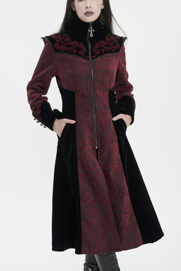 Crimson Studded Jacquard Cross-Embroidered Mushroom Buckle Gothic Jacket