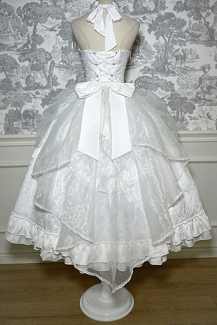 Halterneck Ruffle Bow Gothic Lolita Dress with Drawstring, Mystery Doll Theme, 4 Colors