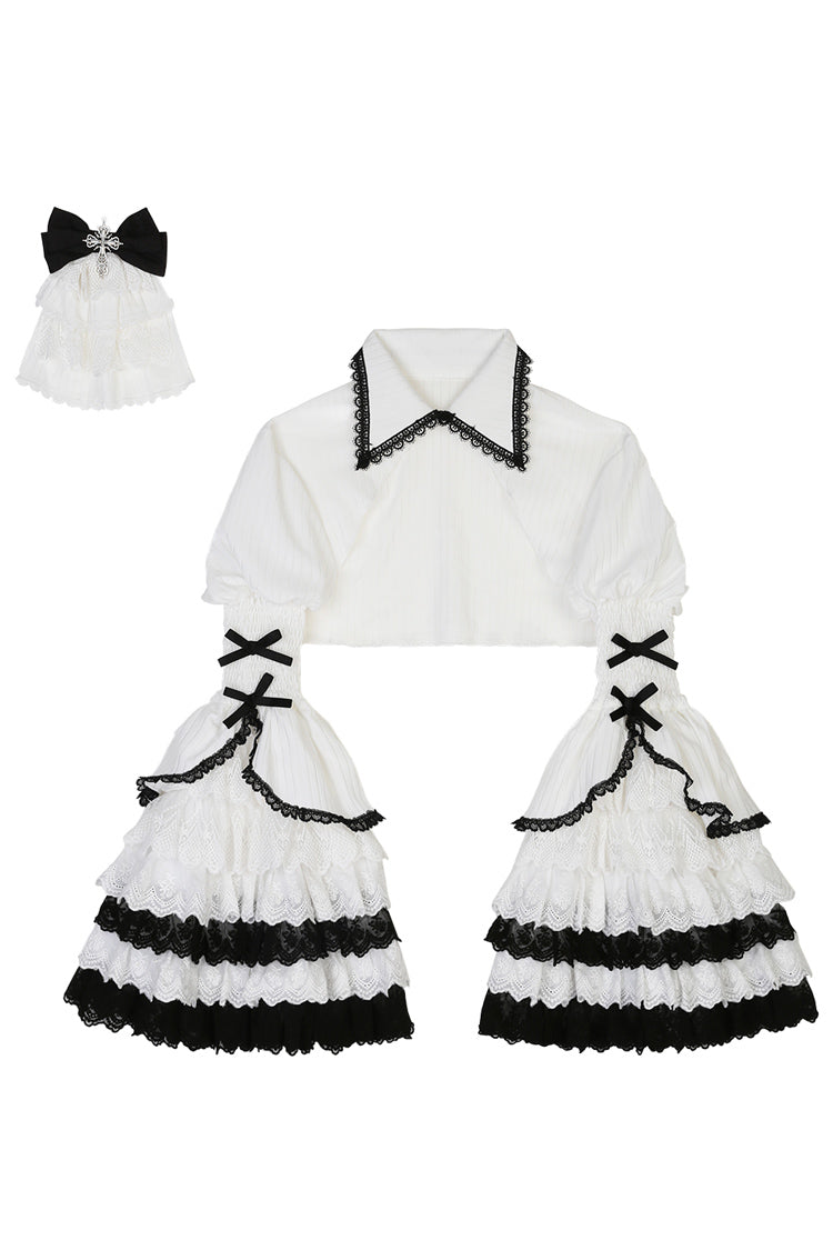 Black White Printed Bone Magic Ruffle Cardigan Lace Classic Gothic Princess Lolita Jsk Dress