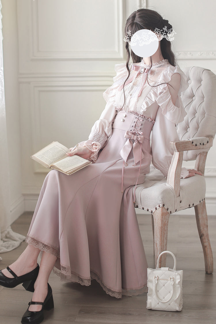 Pink Ruffle Slim Elegant Fishtail Skirt Dress - Sweet Lolita