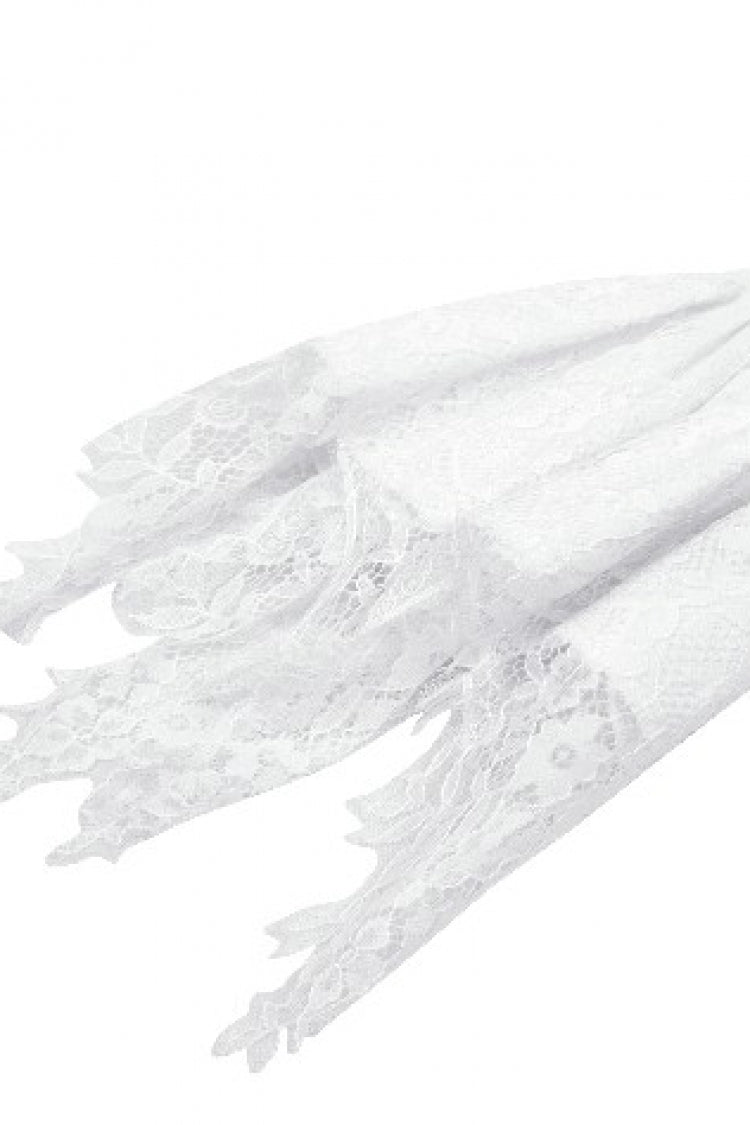 Lace High Collar Asymmetric Long Trumpet Puff Sleeves Bowknot Gothic Short Dress