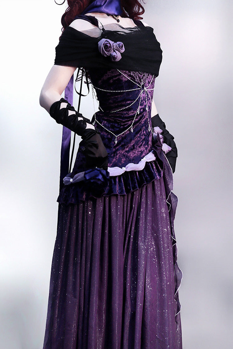 Violet Nocturne Mystery Embroidered Bow Lace Vintage Elegant JSK