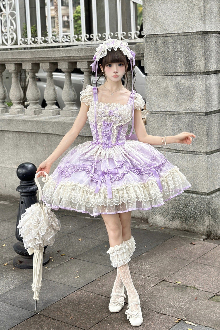 Dreaming Butterfly Violet Jacquard Ruffle Bowknot Lace Princess Lolita JSK - Dreaming Butterfly