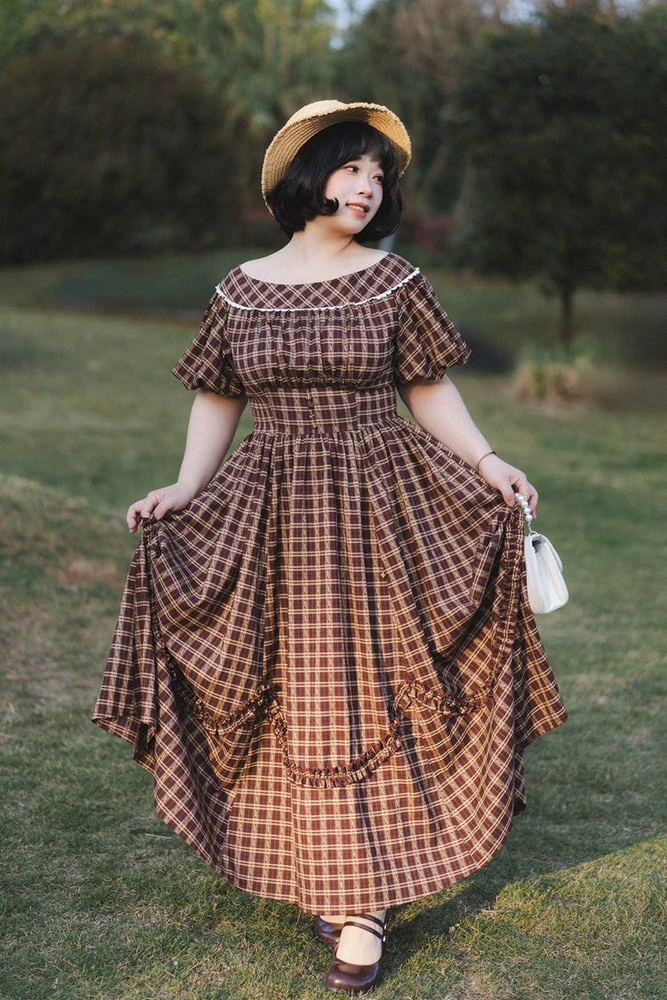Crimson Forest Picnic Boatneck Tee-Frill Hem Vintage Elegant Lolita Gown