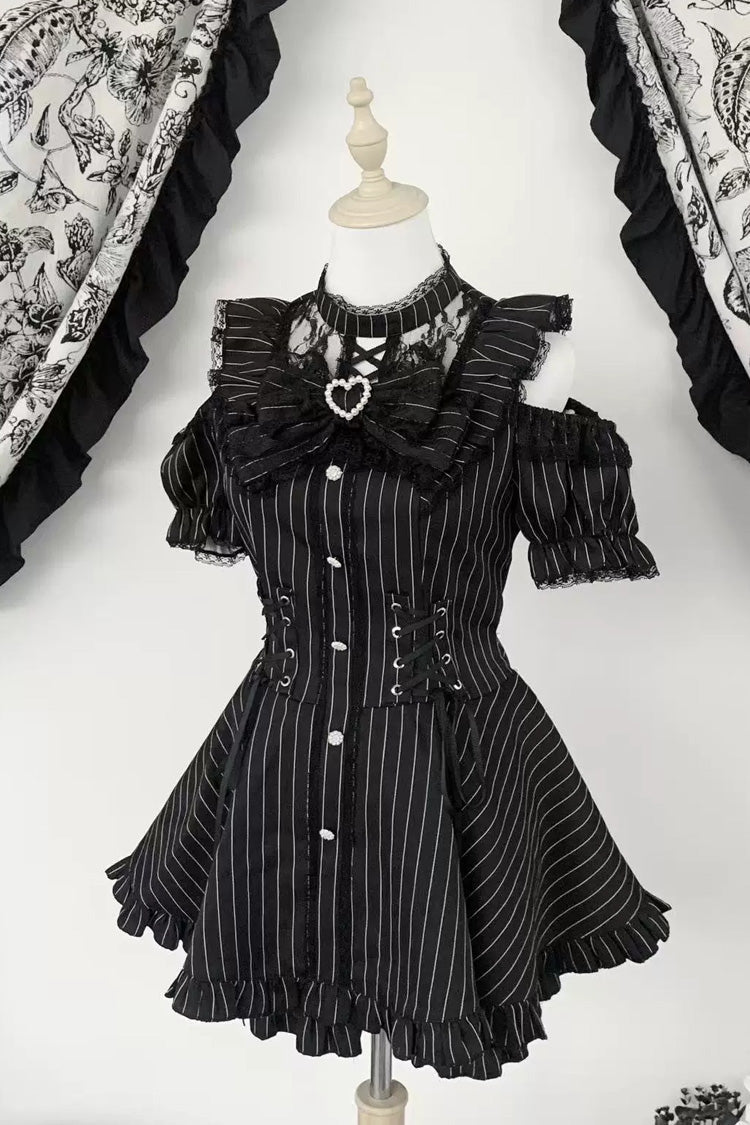 Silver Candle Elegy Gothic Jirai Kei Ruffle Top and Shorts Ensemble