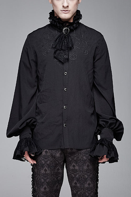 Men's Gothic Blouse with Embroidered Long Sleeves Chiffon