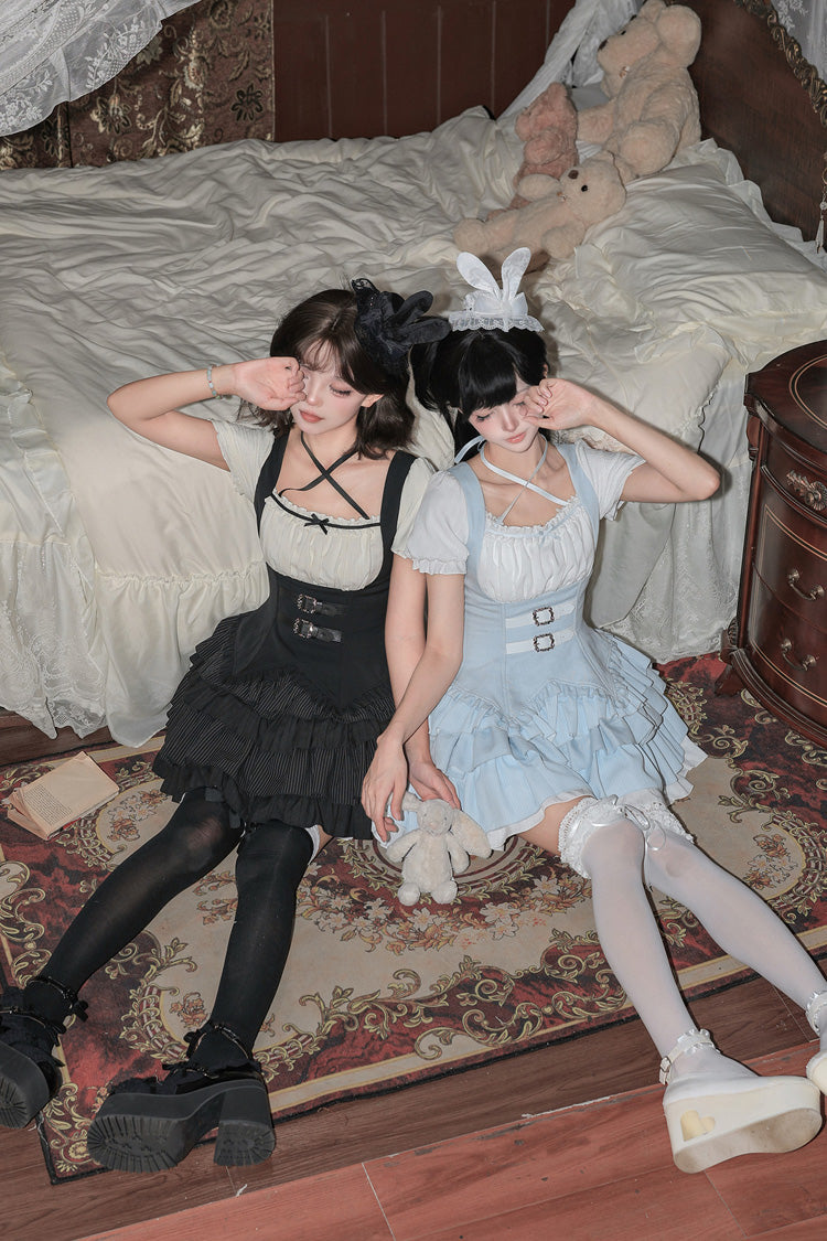 Silent Summer Classic Cool Lolita Dress Set with Halterneck and Ruffles