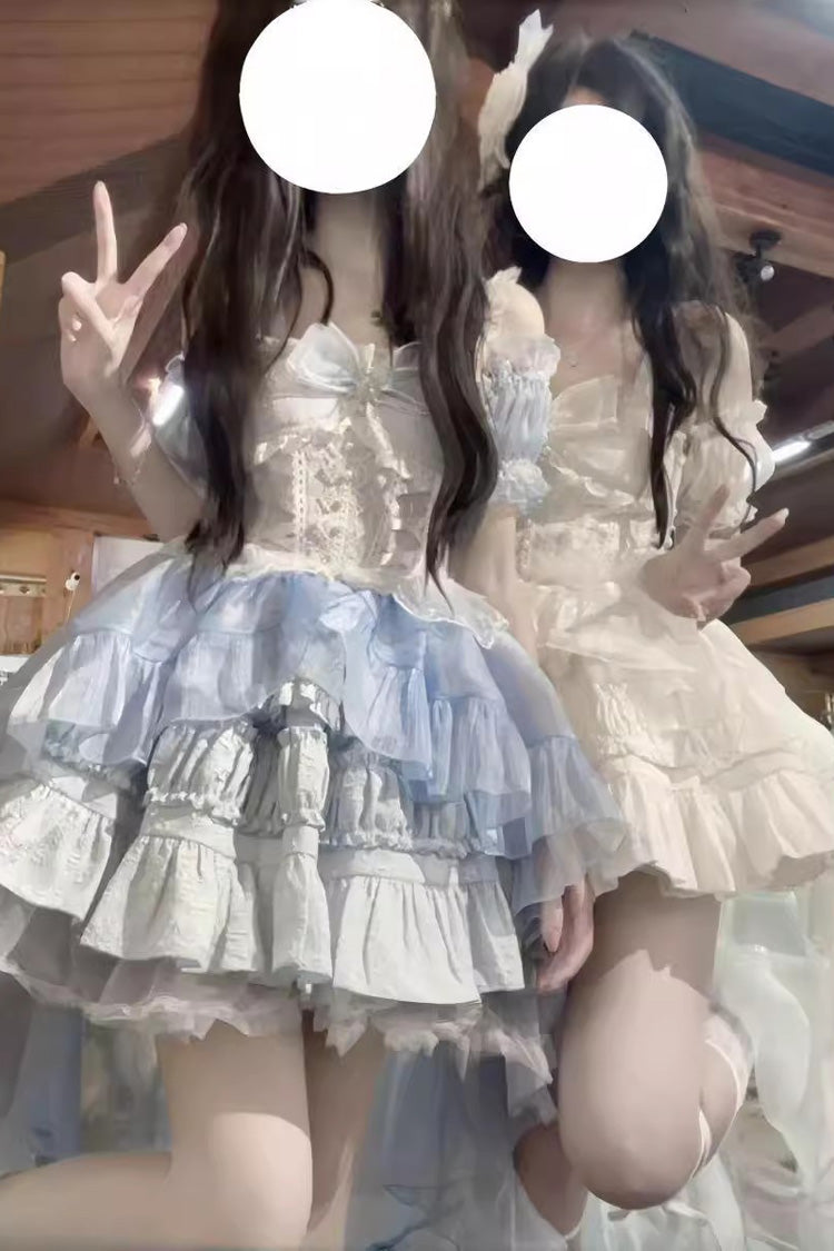 White Sleeveless Bowknot Multi-Layer Ruffle Sweet Lolita Jsk Dress