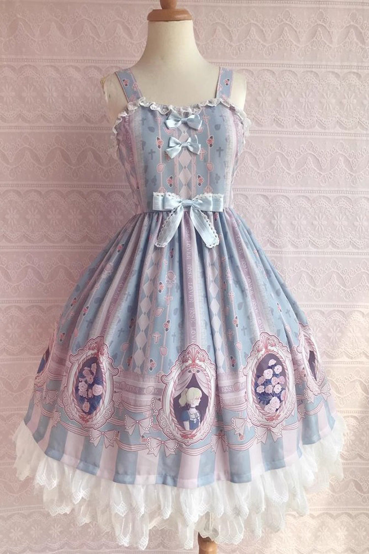 Rose Dream Print JSK Dress with Ruffle and Bow, Sweet Lolita