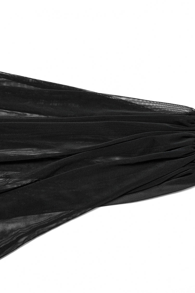 Jet-Black Punk Dress with Batwing Sleeves and Hollow Embroidery