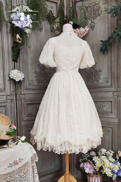 Ivory Square Collar Short Sleeve Multi-Layer Ruffled Classic Lolita OP Dress - Altfashion Shop