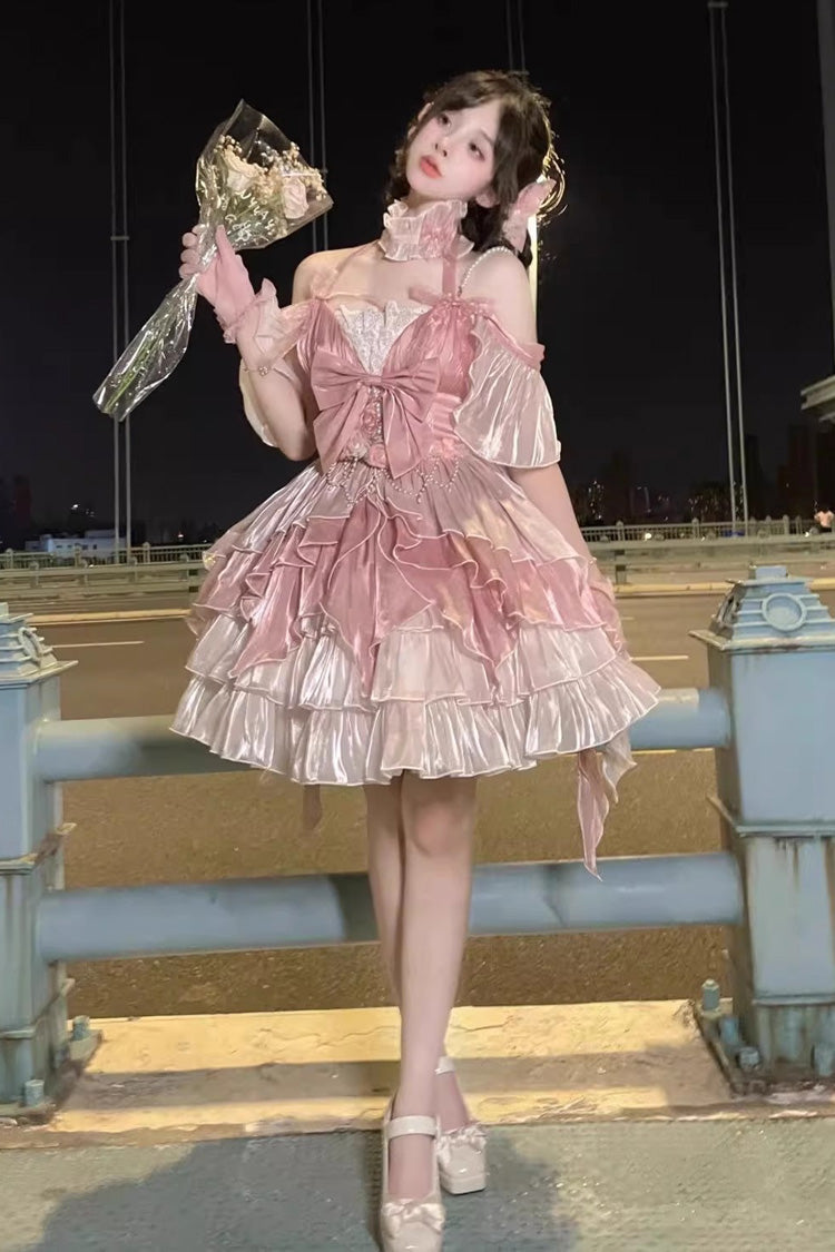 Pink Floral Layered Hanayome Sweet Lolita JSK with Bow