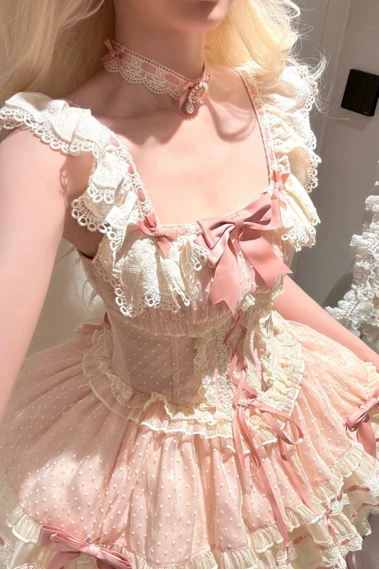 Rose Triple-Layer Bowknot Corset Sweet Princess Ballet Jumper Dress