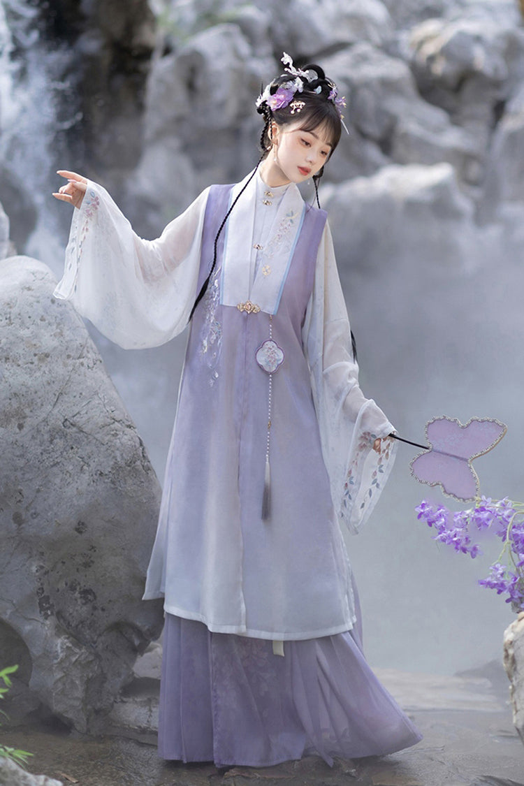 Lilac High-Waisted Embroidered Hanfu Full Set with Long Sleeves