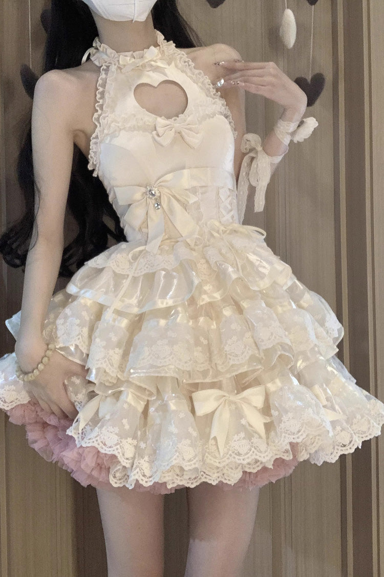Apricot Sweet Ballet Lolita Dress with Heart Shape Hollow and Bowknot