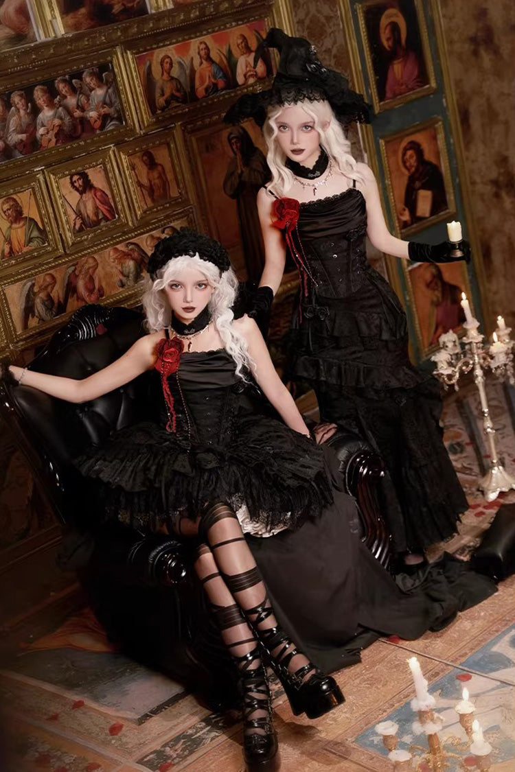 Black Multi-Layer Jacquard Ruffled Witch Gothic Skirt - Letters & Poems · Twilight