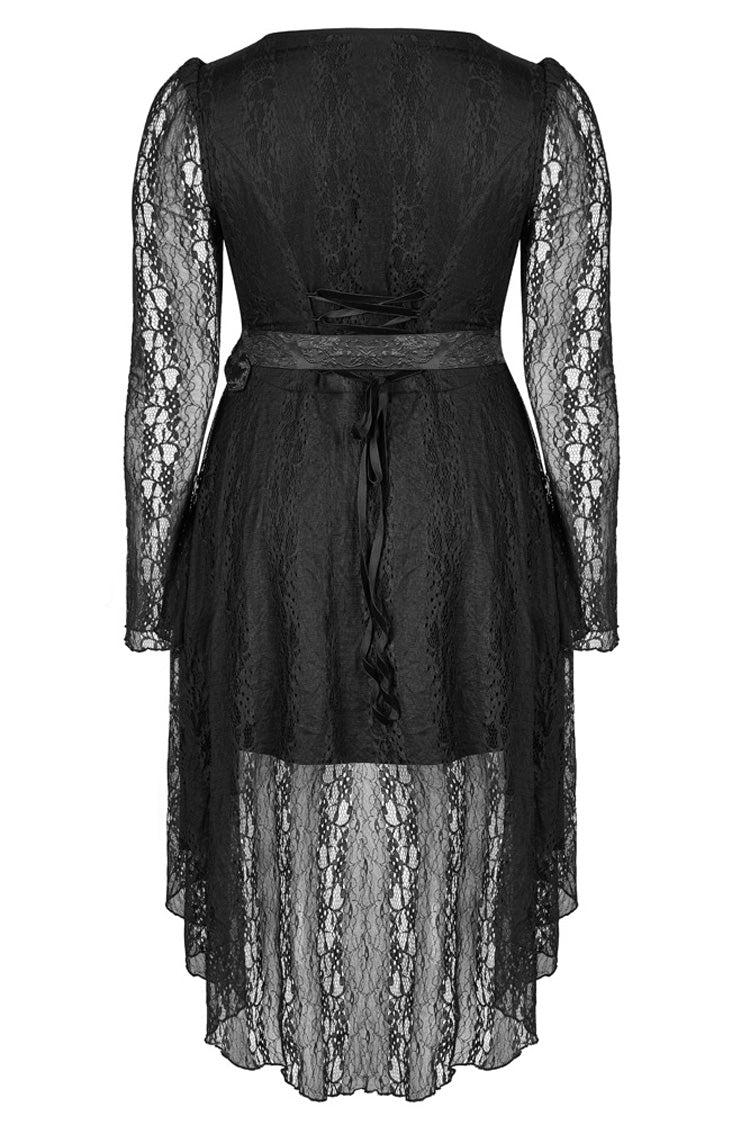 Modal Cotton Lace Patchwork Belted Long Sleeve Gothic Dress
