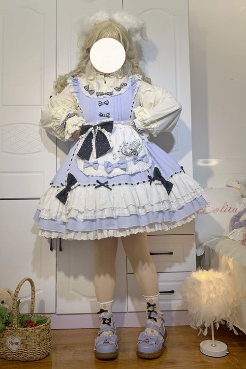 Azure Ruffled Square Neck Alice-Inspired Sweet Lolita Jumper Dress