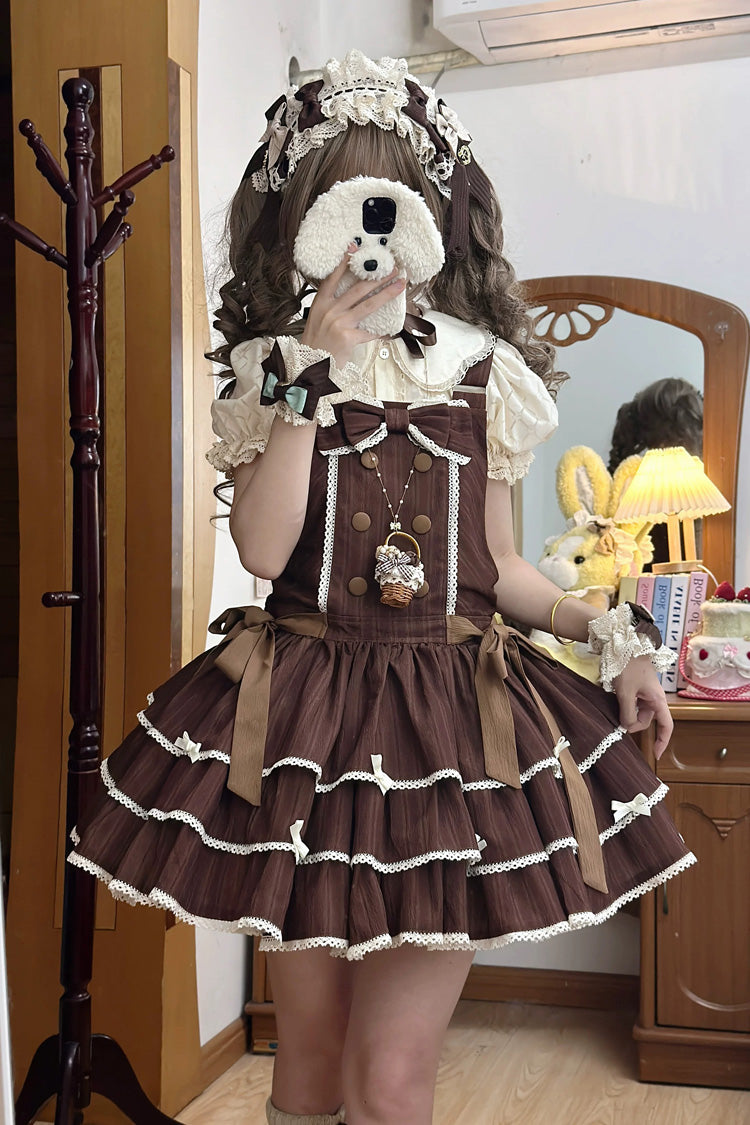 Cocoa Sleeveless Layered Ruffle Bow Sweet Lolita Strap Dress