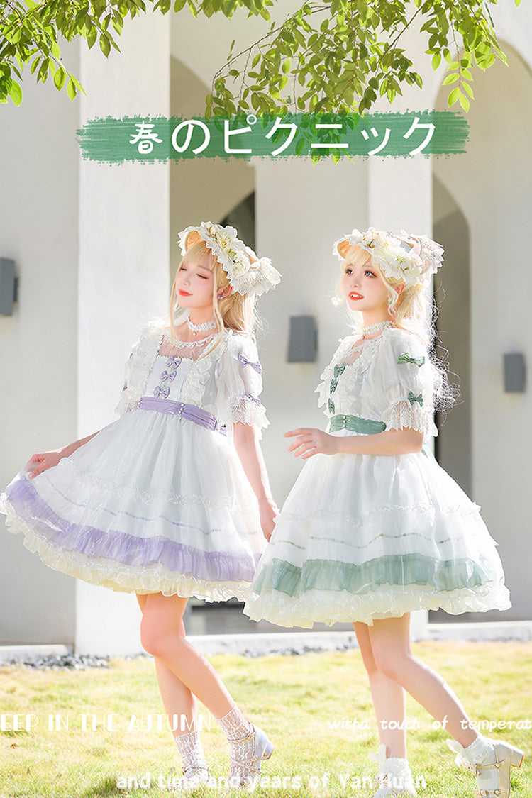 Sweet Lolita Dress with Ruffled Bow and Lace - Moonlight Sonata, 4 Shades