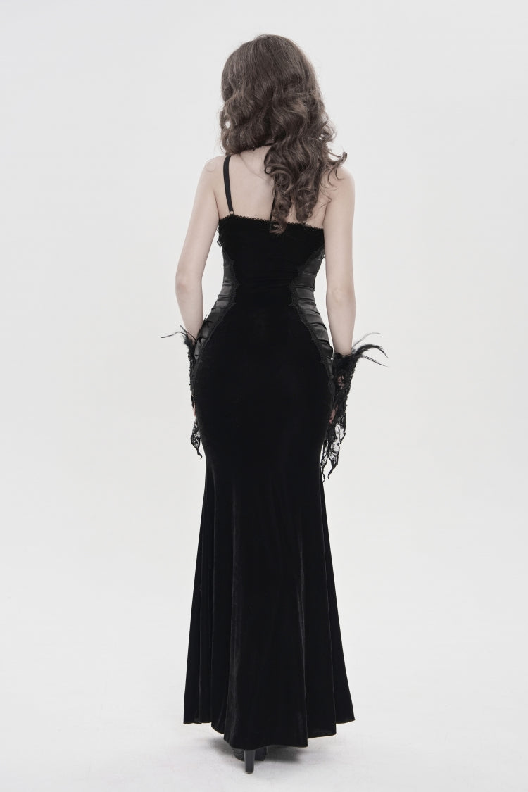 Off Shoulder Sleeveless Spliced Lace-Up Slim Pleated Gothic Jsk Dress