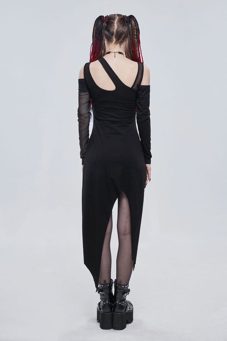 Asymmetric Distressed Ghost Buttonhole Punk Dress
