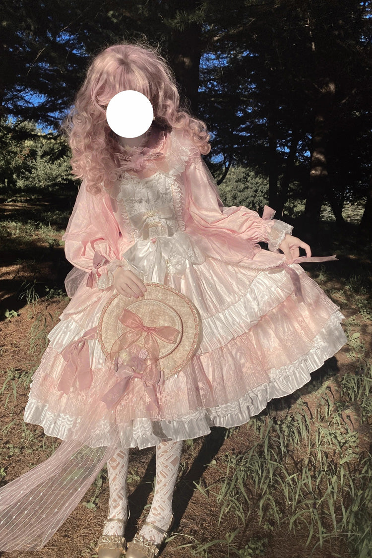 Rose Long-Sleeve Ruffled Bow Layered Lolita Dress