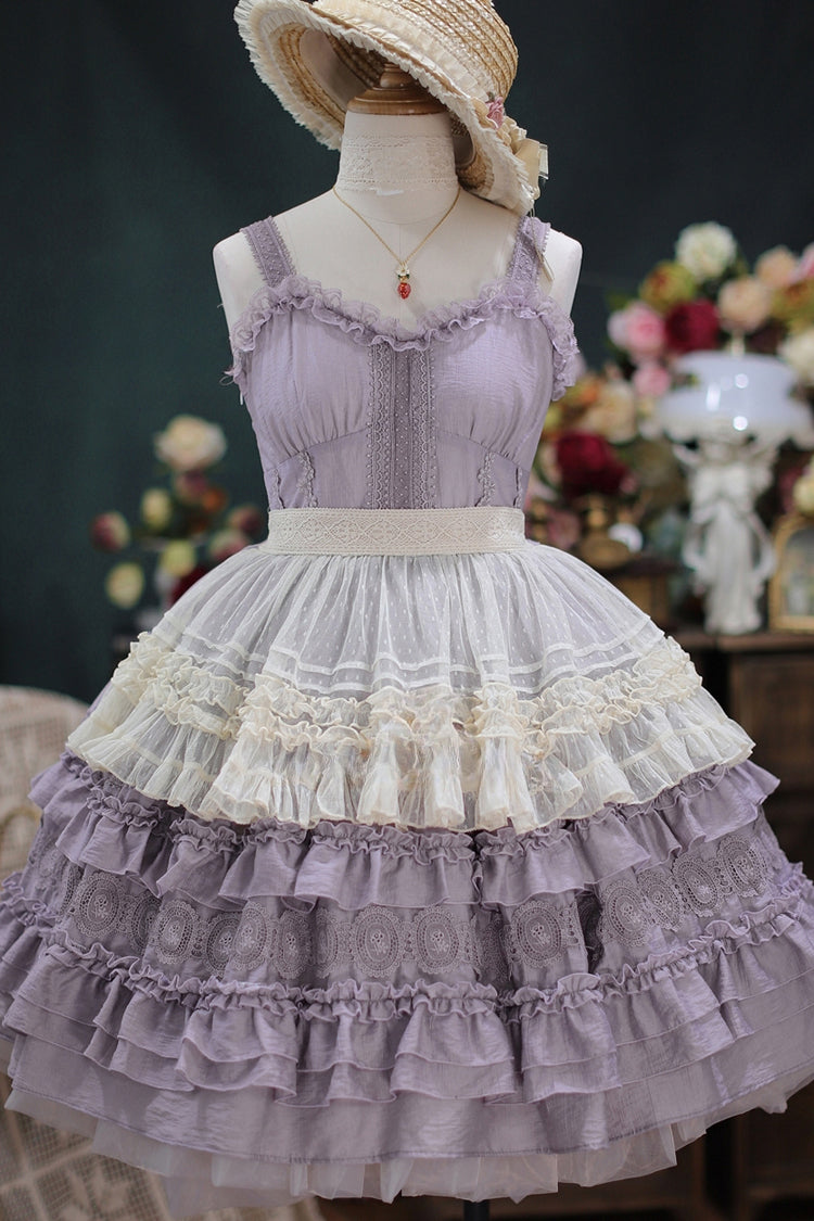 French Ruffle JSK Dress with Tiered Layers, Bouquet Print