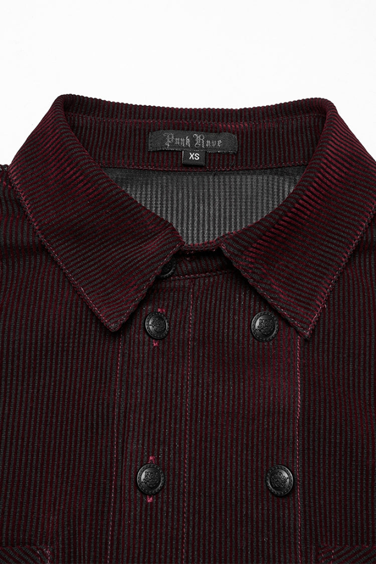 Noir & Crimson Double-Breasted Puff-Sleeve Gothic Shirt