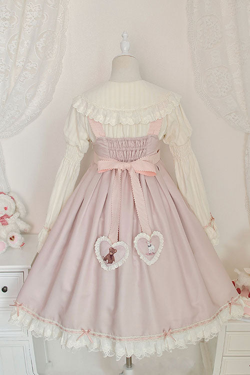Pink Sheep & Bear Print Alice Girl Bow Ruffled Sweet Lolita JSK Dress - Altfashion Shop