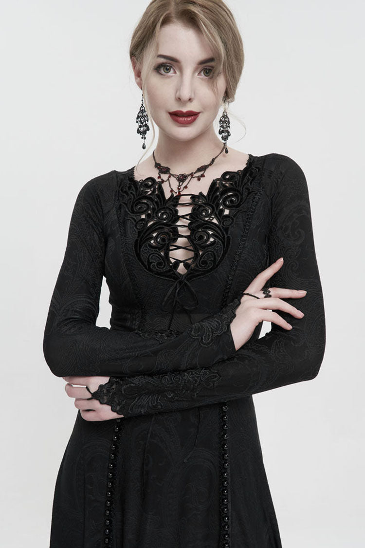 Long Knit Symmetrical Applique Chest String Gothic Dress