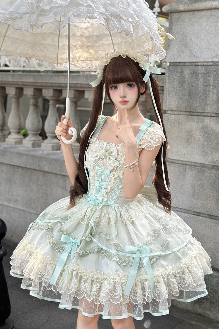 Green Jacquard Bow Lace Princess JSK Dress