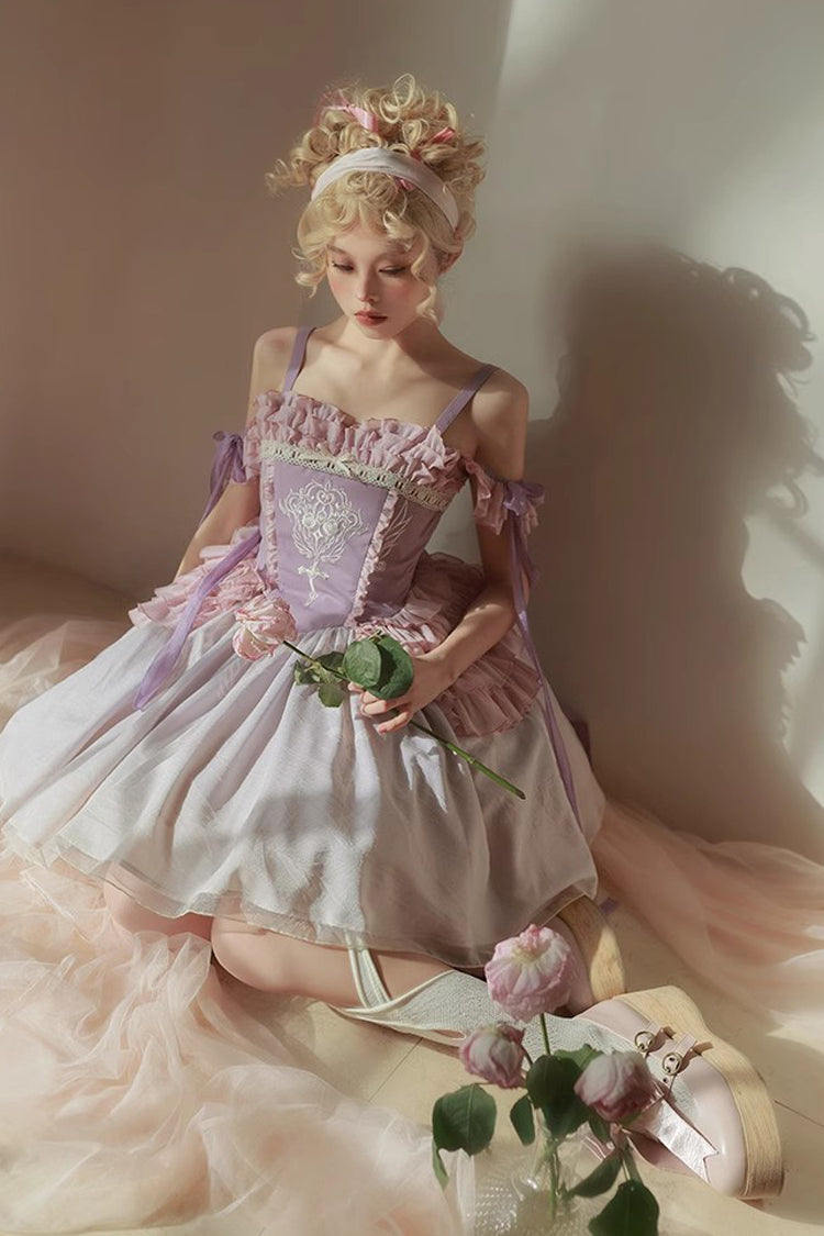 Thistle Midsummer Dream Embroidered Boat-Neck Chinese Ballet Lolita Dress