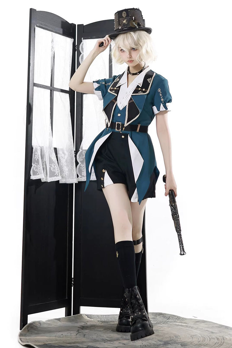 Square Collar Embroidered Studded College Prince Ouji Set