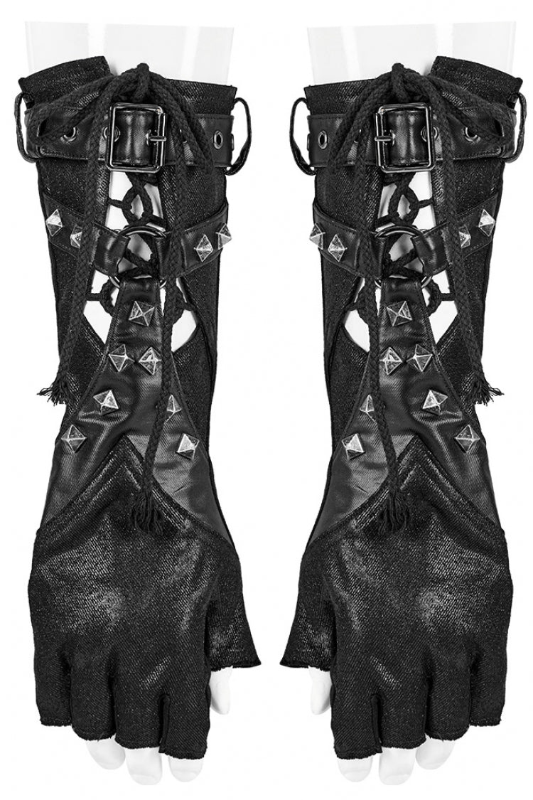 Steampunk Lace-Up Gloves with Rivet Print for Men in 2 Tones