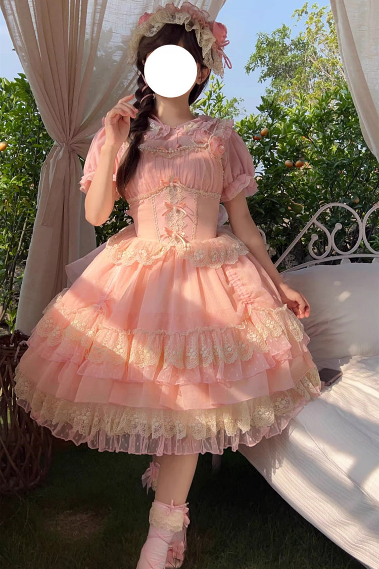 Pink Layered Ruffle Tea Party Jsk Dress - Sweet Lolita