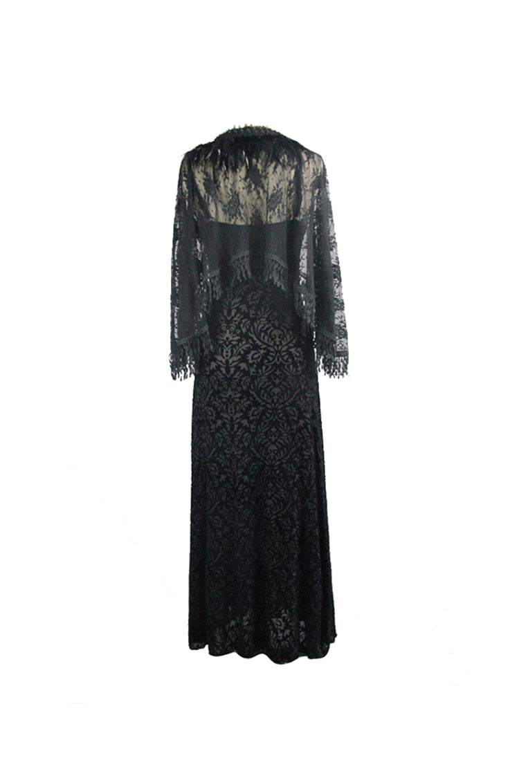 Dark Pattern Velvet Shawl Gothic Slip Dress for Women Lace