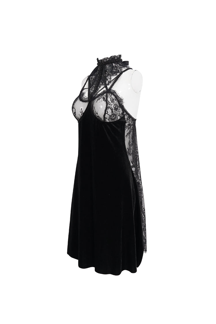Turtleneck Lace Slit Velvet Sexy Gothic Dress