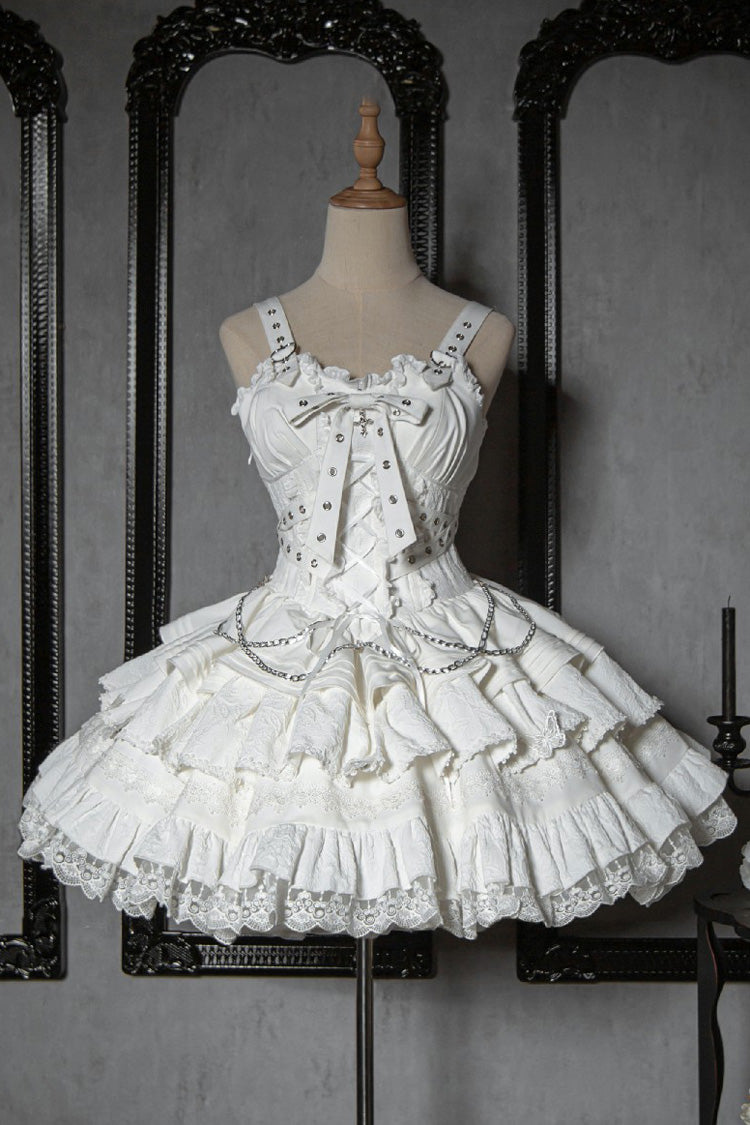 Sleeveless Triple Ruffle Bow Lace Up Gothic Lolita Jsk Dress