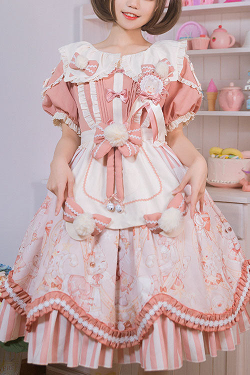 Cat Print Square Collar Ruffled Short Sleeve OP Dress