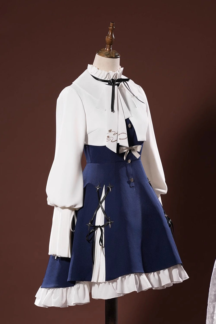 Cerulean and Ivory Ruffle Bow Cosplay Dress Set Inspired by Arknights Amiya - Classic Lolita