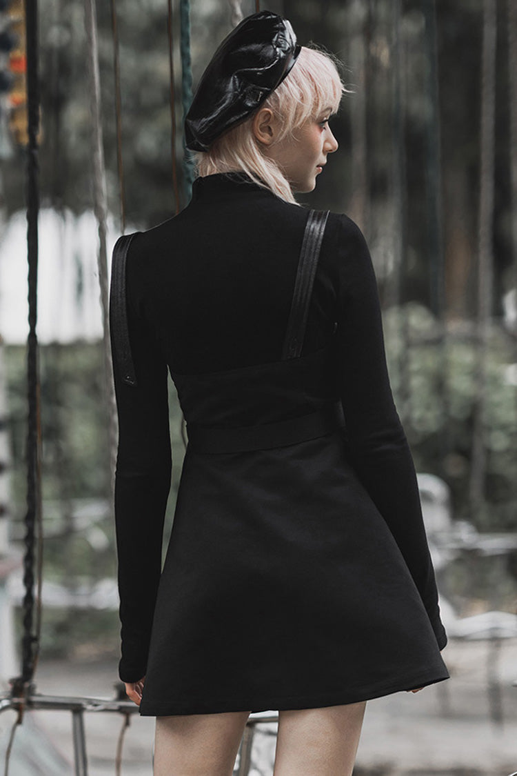 High Waist Belted PU Leather Strap Irregular Steam Punk Dress