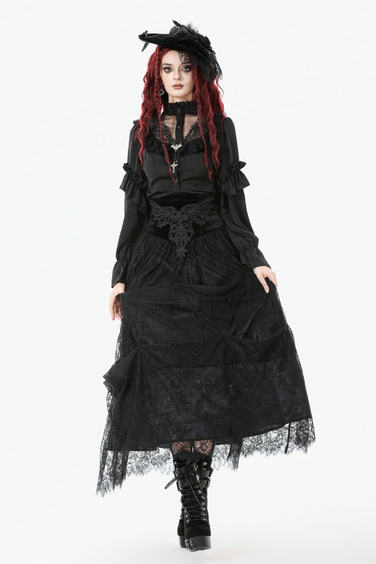 Gothic Sheer Blouse with Stand Collar and Lantern Sleeves