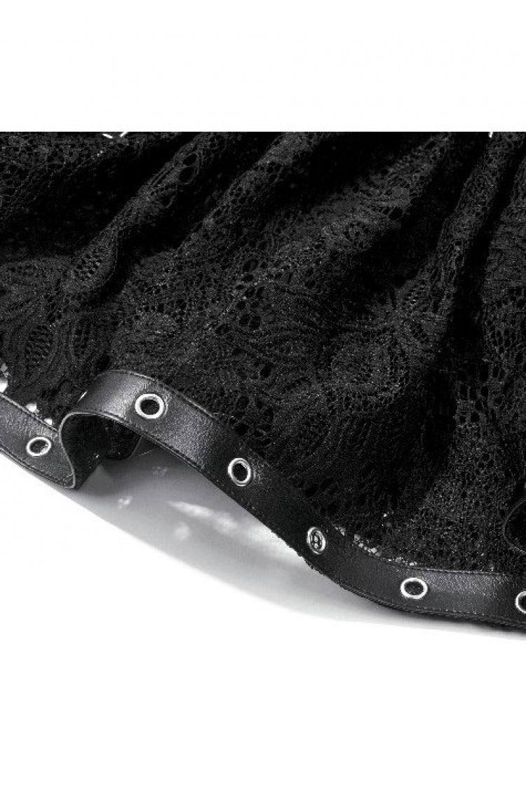 Gothic Mini Skirt with Chain Eyelet Buckled Straps Lace
