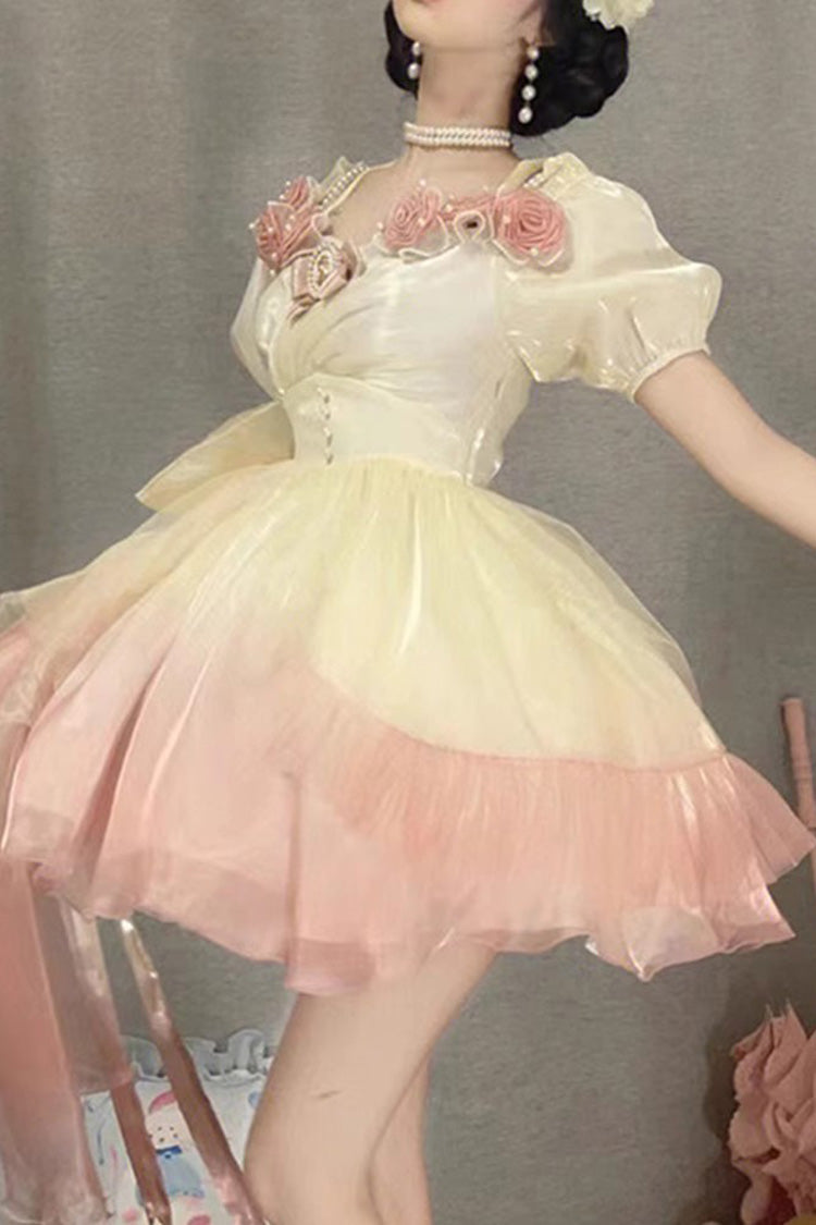 Mini Bowknot Strawberry Princess Sweet Jsk Dress - Gradient
