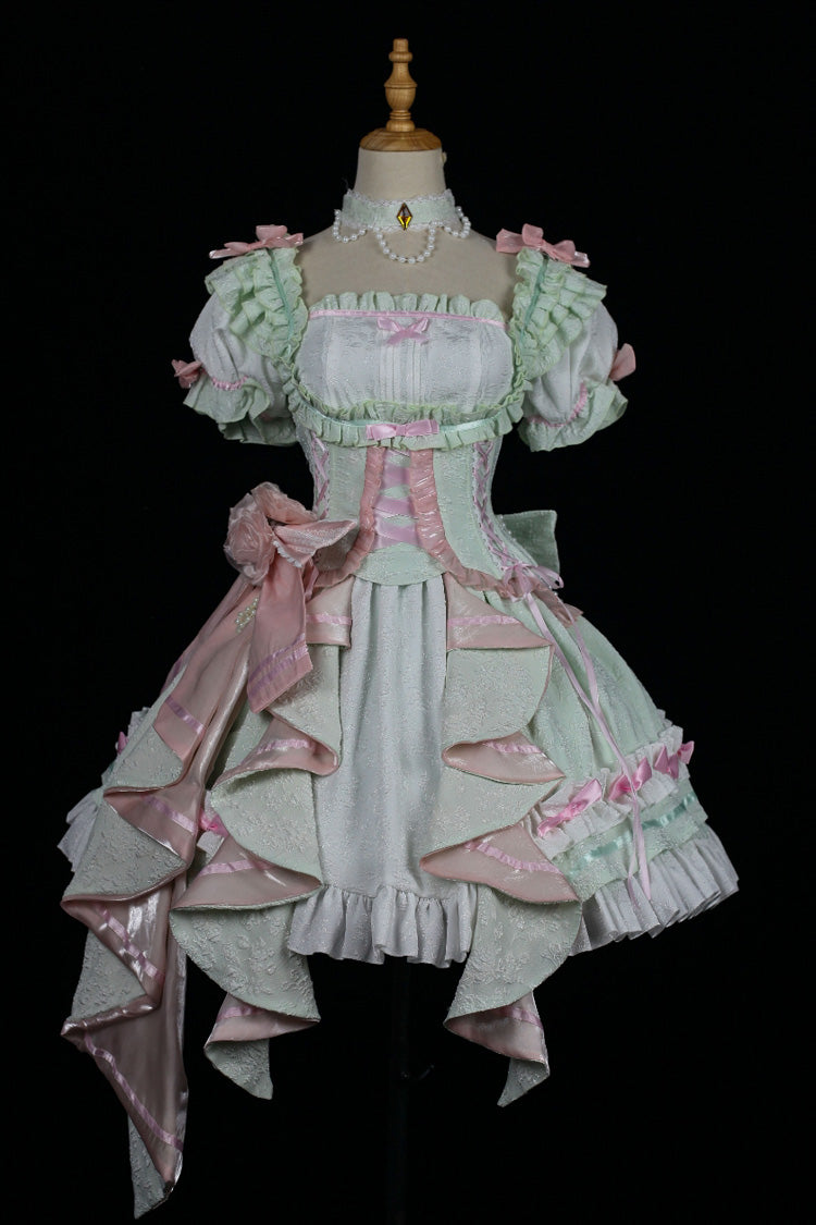 Square Collar Ruffle Cardigan Bowknot Lace Elegant Skirt Set - Spring Overture