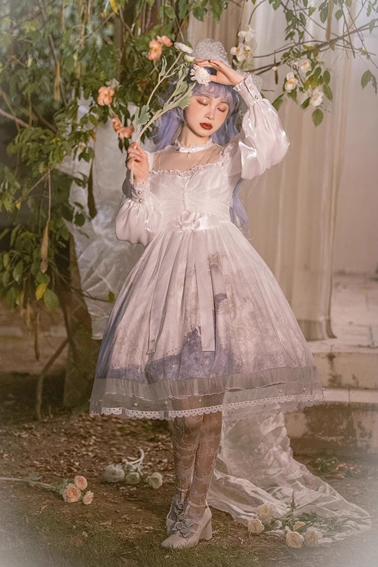 Multicolor Lantern Sleeve Print Ruffle Sweet Lolita JSK